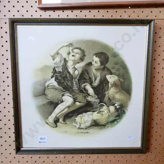 framed picture tile - boys' picnic and dog