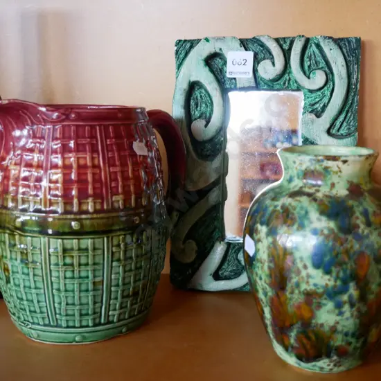 jug, mottle ceramic vase and small mirror H- 250