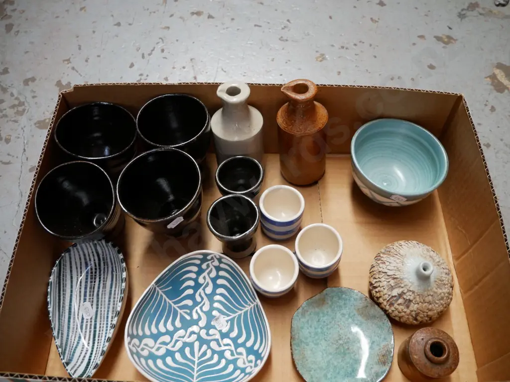 box; studio pottery goblets, ink bottles, Hanmer pottery bowl etc Image 1++
