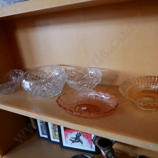 3 crystal bowls and 2 carnival glass bowls