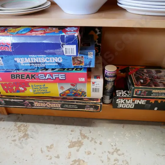 shelf; various board games