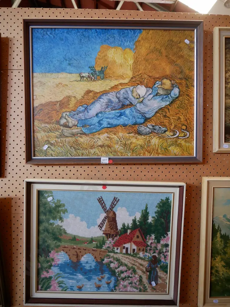 framed van Gogh print and framed needlework - red dots Image 1++