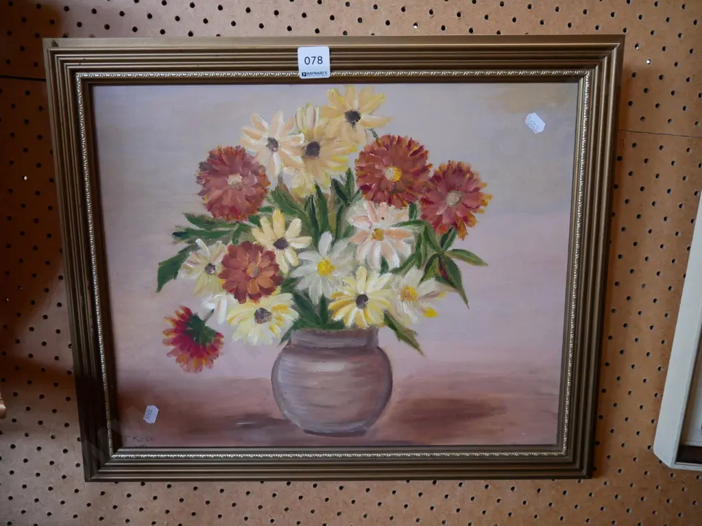 framed oil on board - still life flowers Image 1++