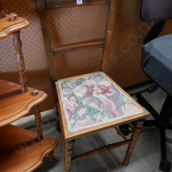 small wooden upholstered turned leg chair