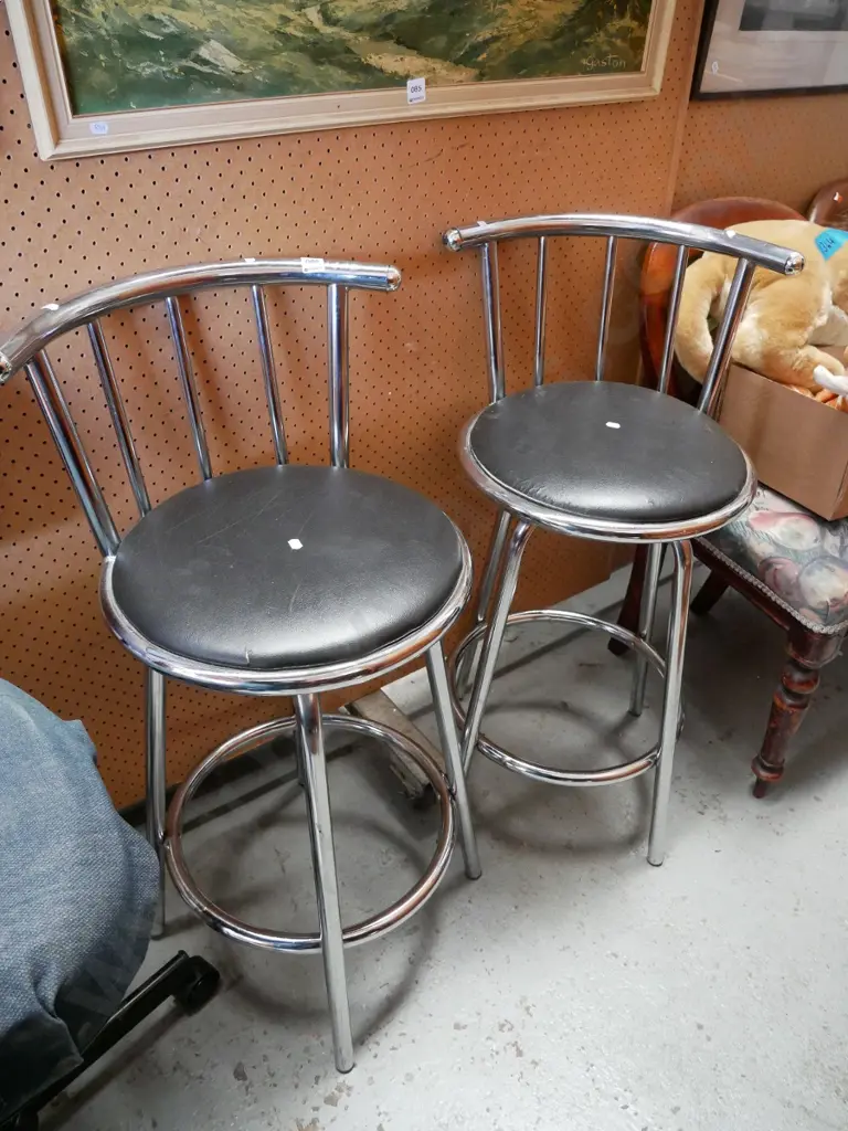 pair of chrome and black vinyl stool Image 1++