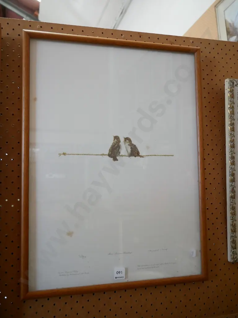 framed limited edition Raymond Ching print - House Sparrow Fledglings - some foxing Image 1++