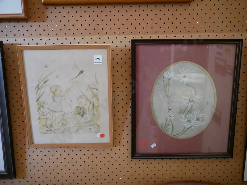 framed children's print and framed pastel - flowers - red dots Image 1++