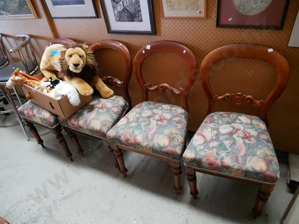 4 Victorian mahogany turned leg, upholstered, balloon back dining chairs Image 1++