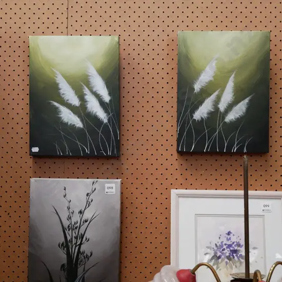 3 x acrylic on boxed canvas - flaxes and toe toe