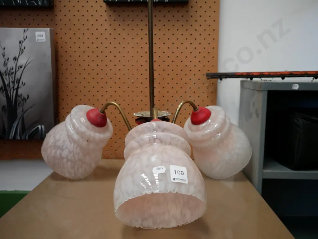 3 light pendant light fitting with mottle glass shades Image 1++