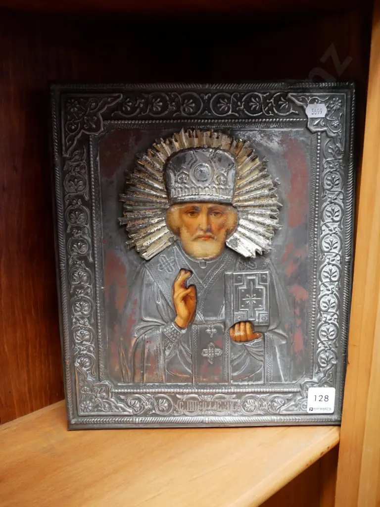Eastern European beaten pewter religious print Image 1++