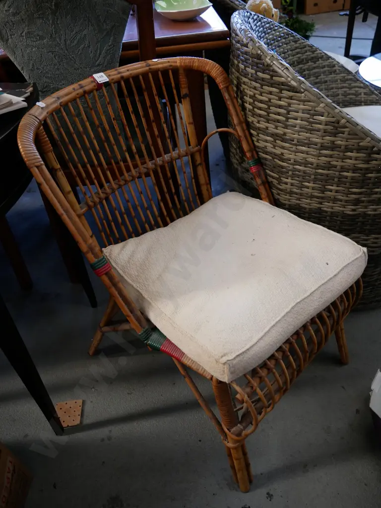 cane and bamboo patio chair with cushion Image 1++