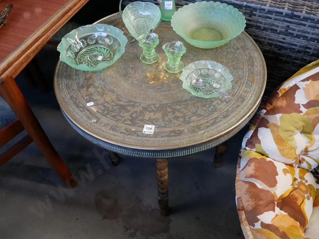 cotton reel base etched brass topped occasional table H- 620, D- 600 Image 1++