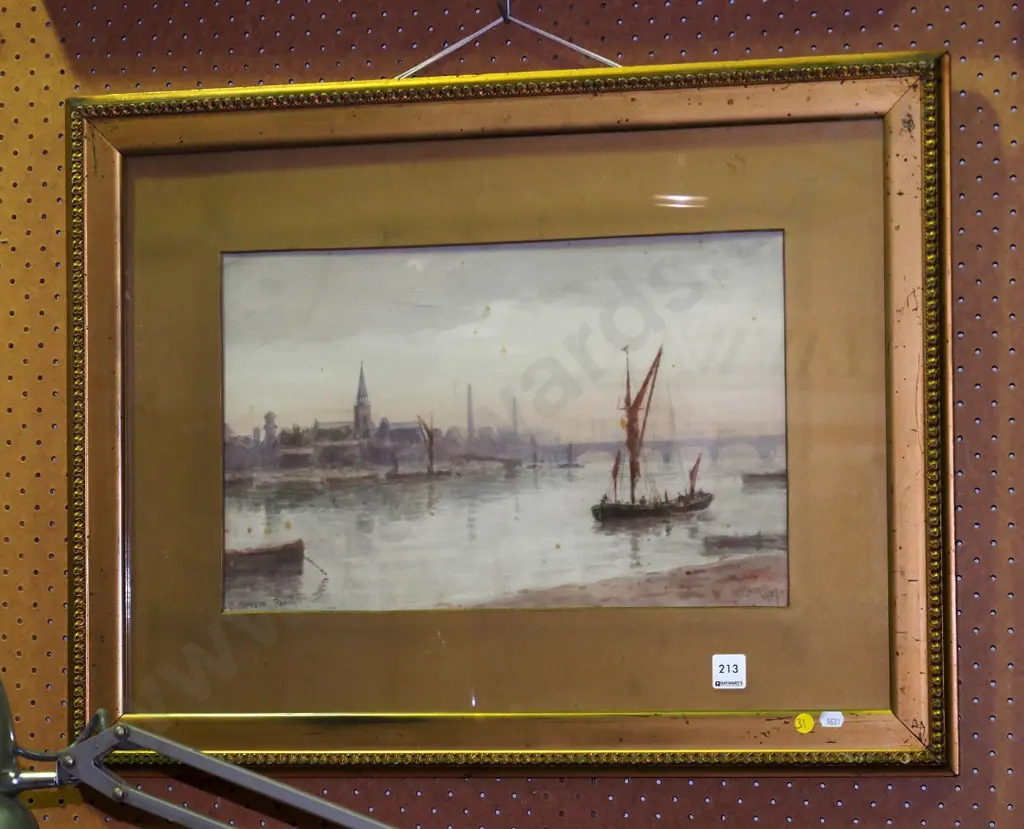 framed watercolour - river scene - some foxing Image 1++