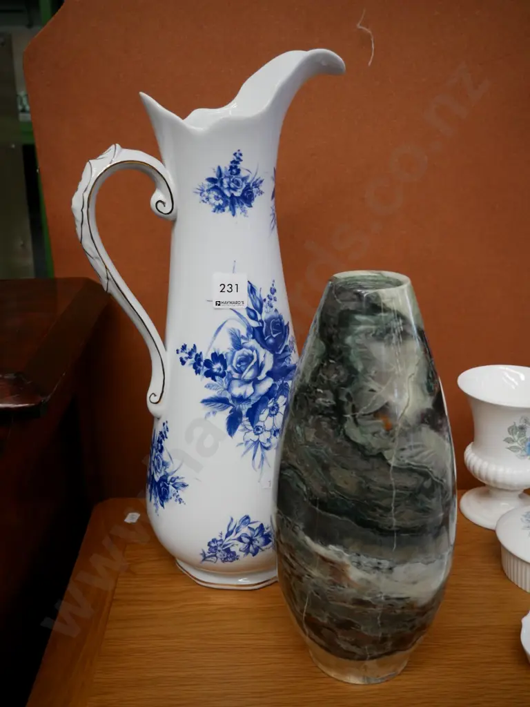 blue floral jug H- 420 and turned marble vase Image 1++
