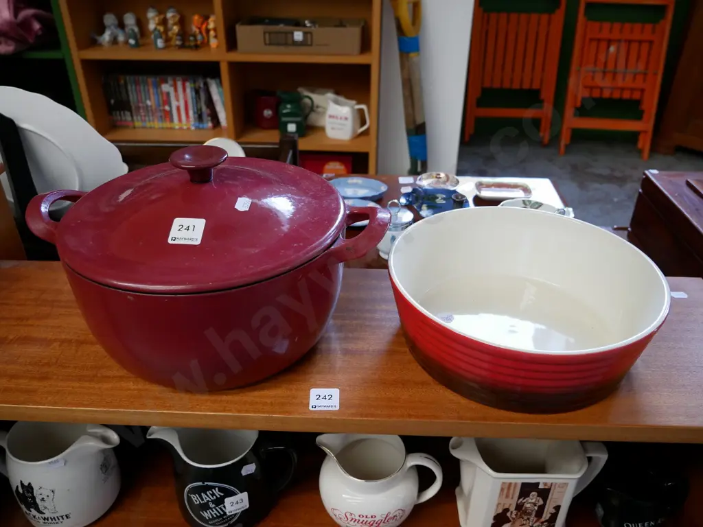 crimson cast iron and enamel lidded casserole and Chef Mate baking dish Image 1++