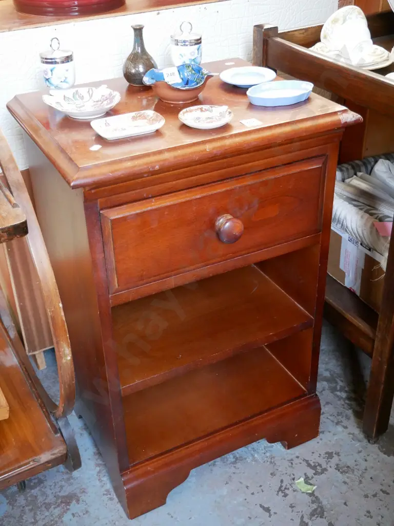 mahogany single drawer bedside bookcase cabinet Image 1++