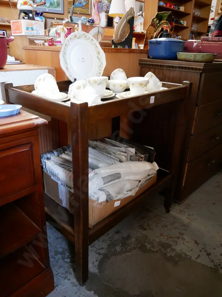 oak 2 tier tea trolley Image 1++