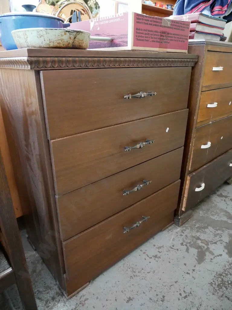 mdf faux wood veneer 4 drawer chest H- 810, W- 670, D- 390 Image 1++
