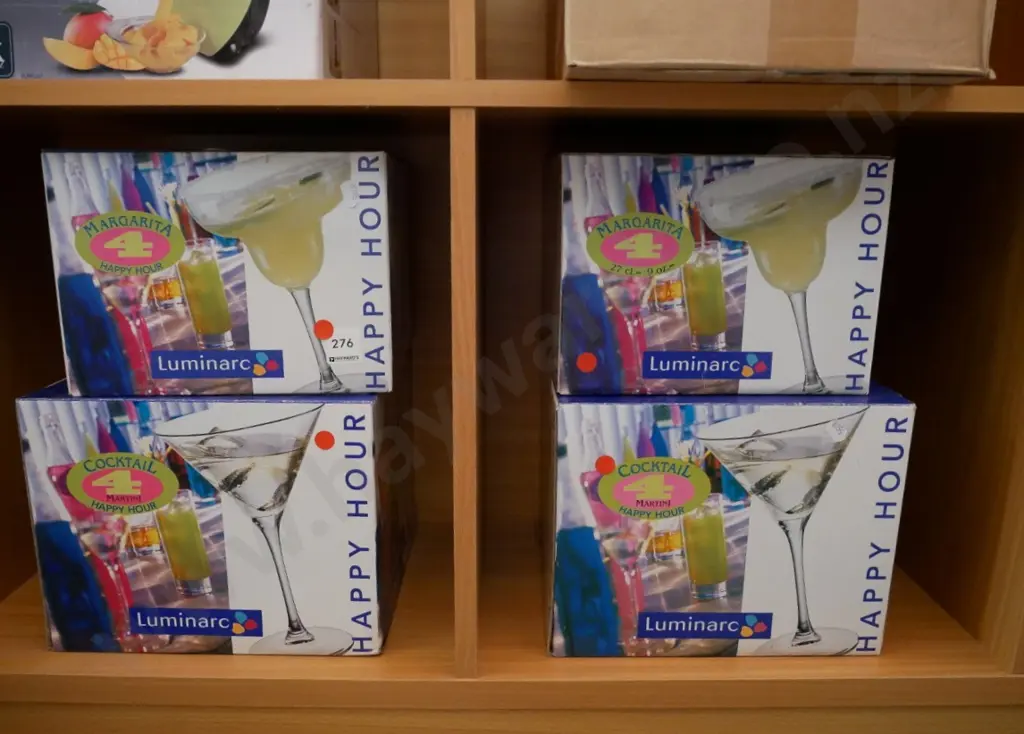 4 boxes of 4 as new martini/margarita glasses - red dots Image 1++