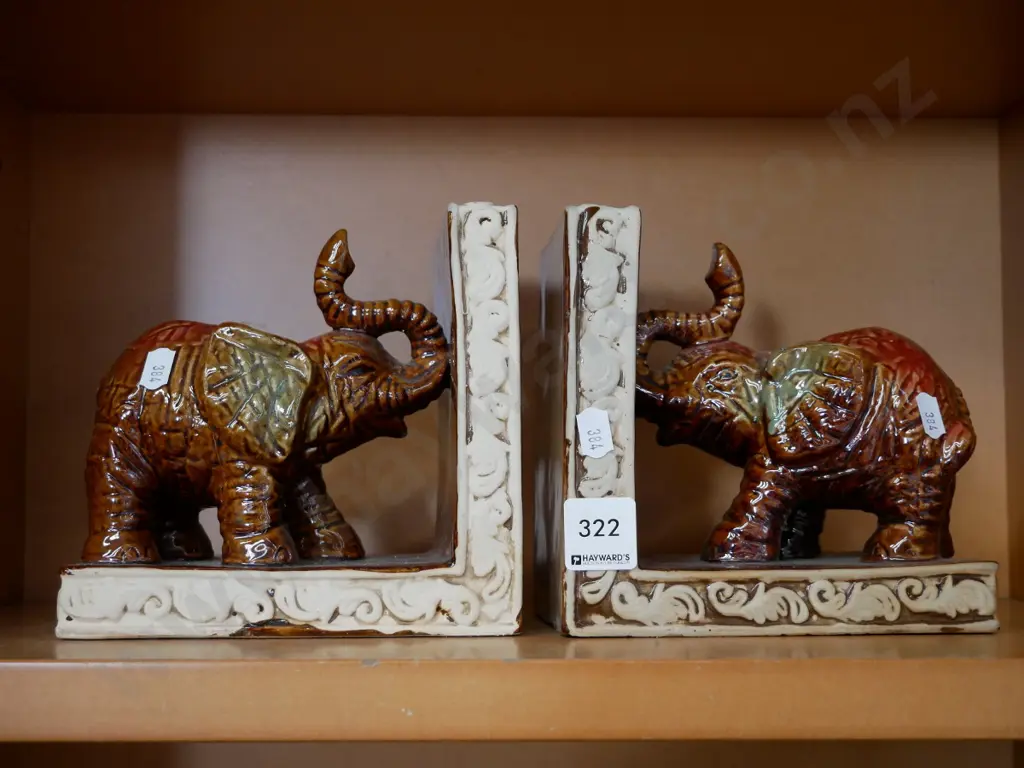 pair ceramic elephant themed bookends Image 1++