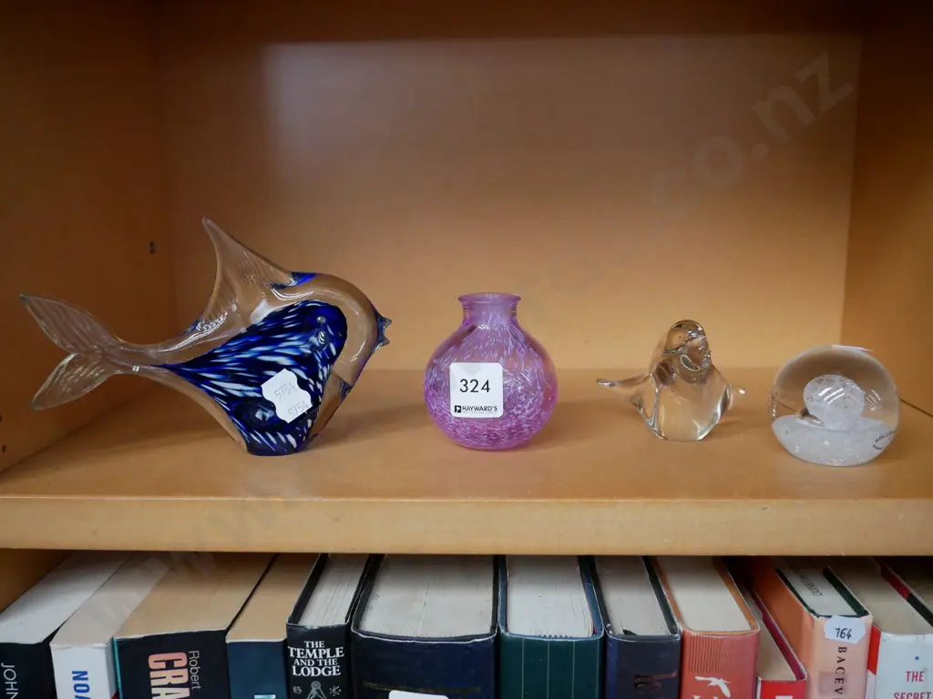 studio glass items - fish, bird, jug and paperweight Image 1++