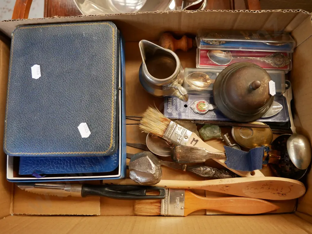 box; bible, cased cutlery, souvenir teaspoons etc Image 1++