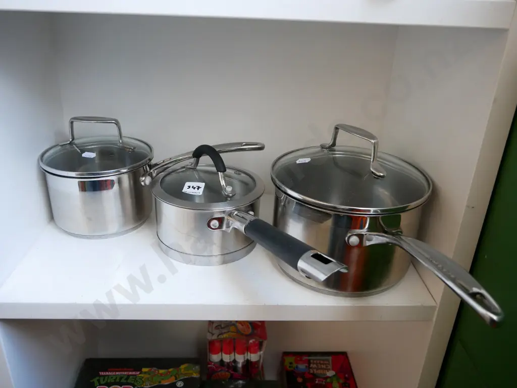 3 stainless steel pots with glass lids Image 1++