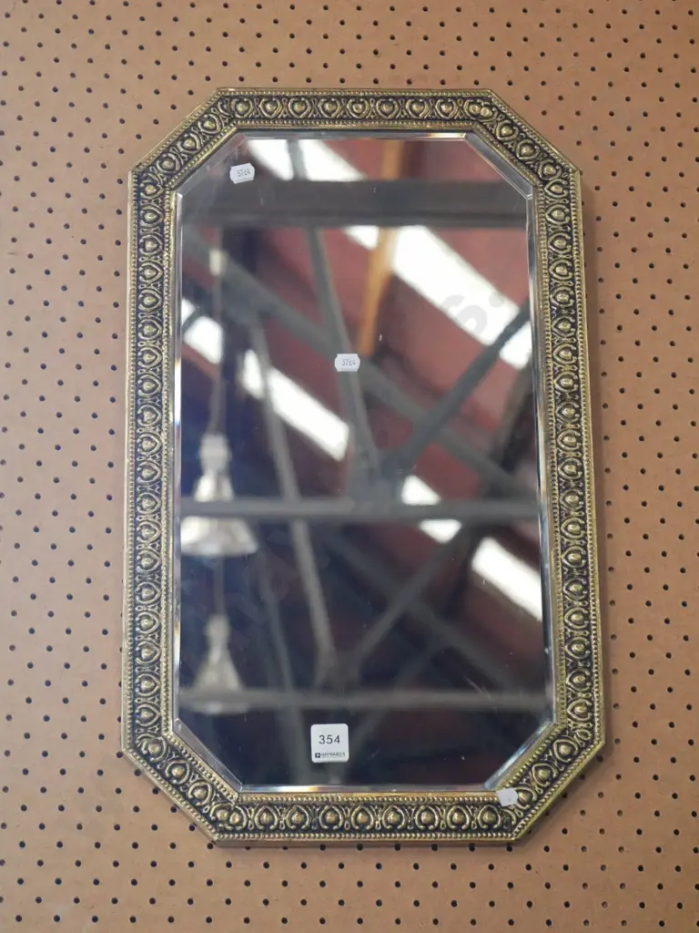 bevelled edge beaten brass framed wall mirror Image 1++