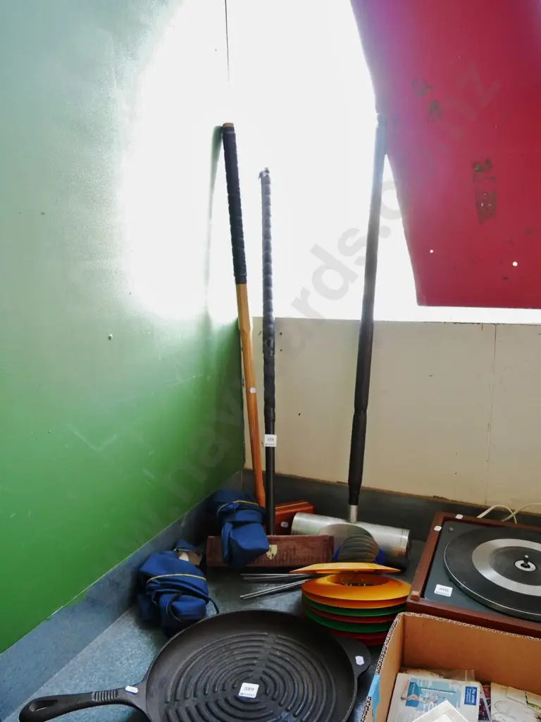 3 croquet mallets with homemade covers and disc holes and flags Image 1++