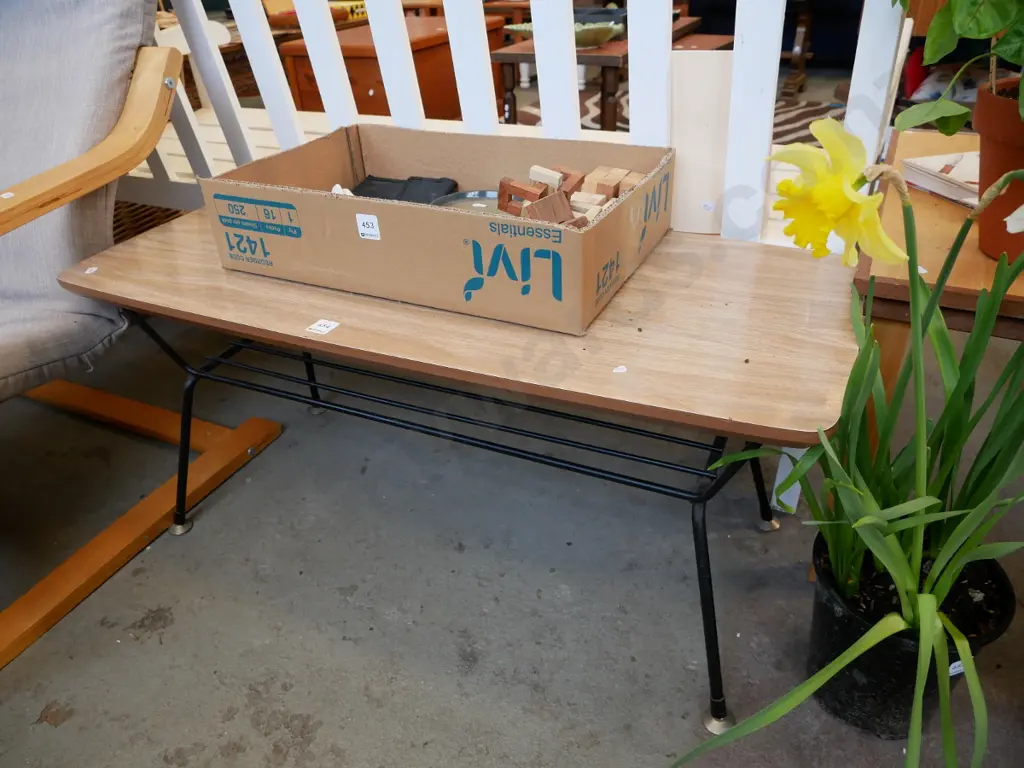 metal based formica topped coffee table with magazine rack Image 1++