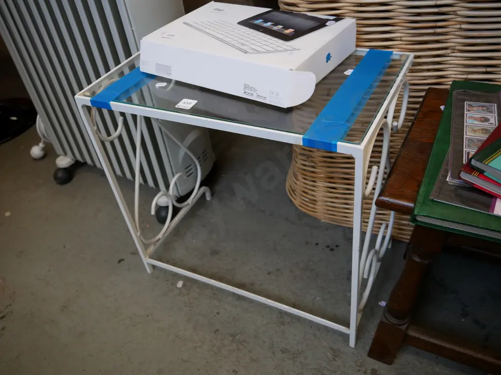 retro metal and glass topped end table Image 1++