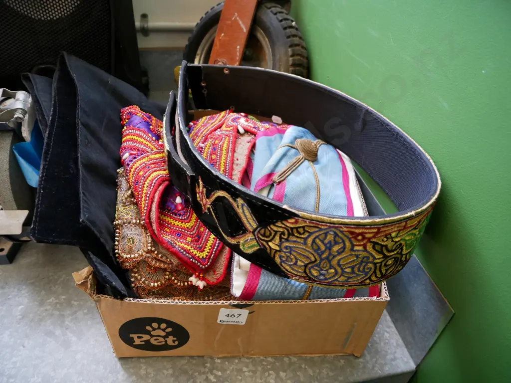 box of various traditional costume items,  Masonic regalia etc Image 1++