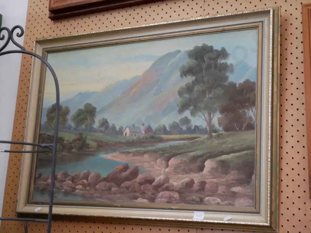 framed oil on board - farmhouse Image 1++