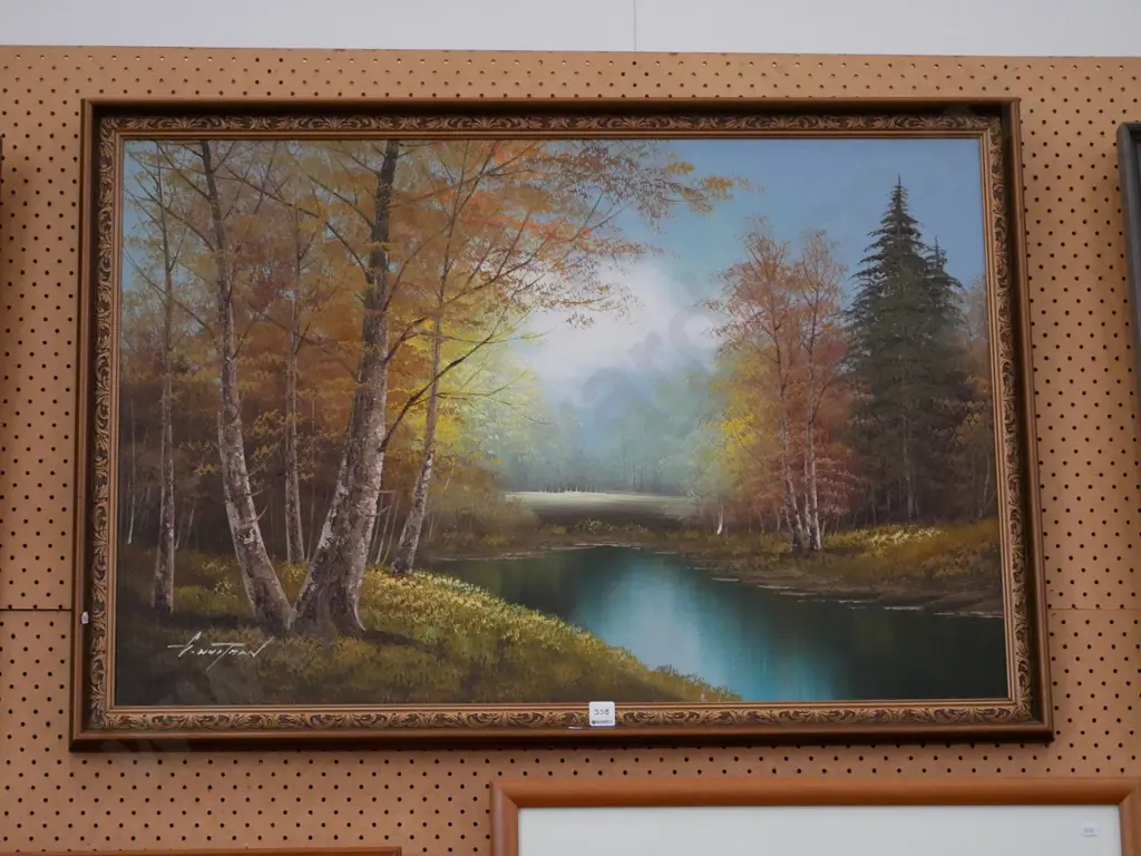 framed oil on board - pond and trees Image 1++