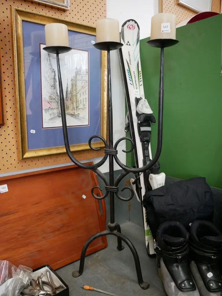 wrought metal candelabra and candles H- 860 Image 1++