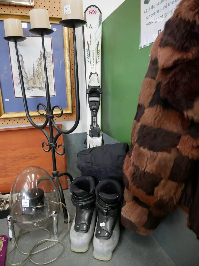 child's Fischer skis Length- 970,  and ski boots, and ski overalls Image 1++