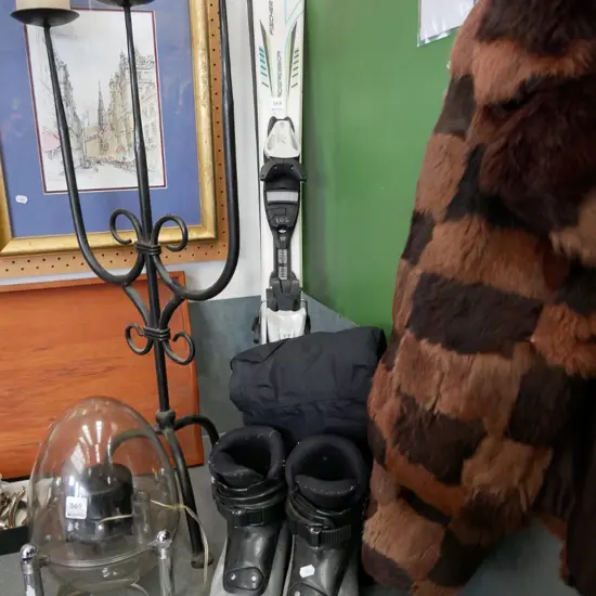 child's Fischer skis Length- 970,  and ski boots, and ski overalls