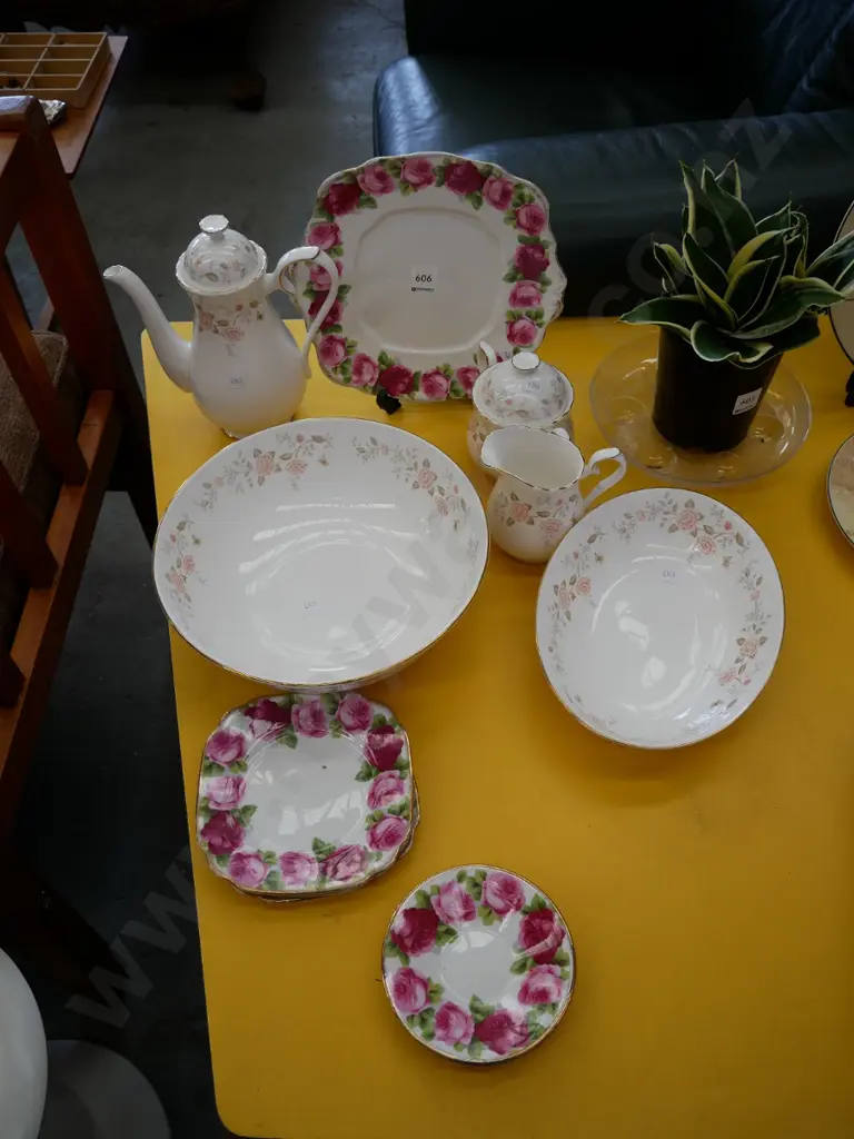 Royal Albert Autumn Sunlight coffee cups, plates, bowls, creamer, sugar and Old English Rose saucers and plates Image 1++