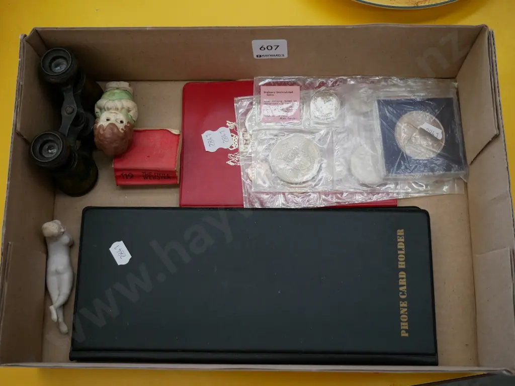 box; collector coins, opera glasses, phone cards etc Image 1++