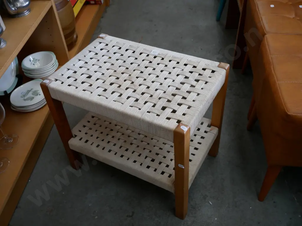 woven string upholstered two tier stool Image 1++