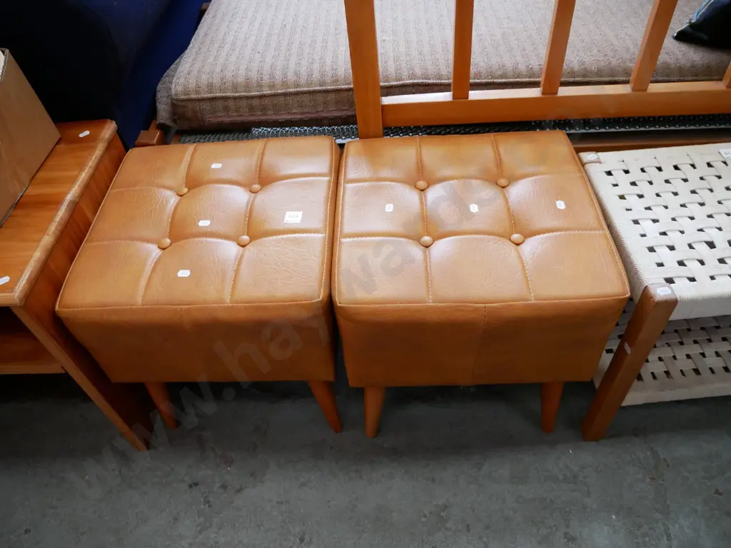 pair of vinyl upholstered deep buttoned footstool Image 1++