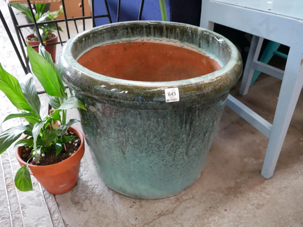 large green glazed planter H- 390, Diam - 470 Image 1++