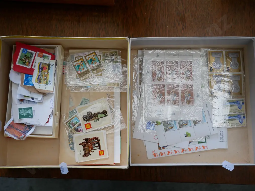 2 boxes collectors cards and stamps - red dots Image 1++