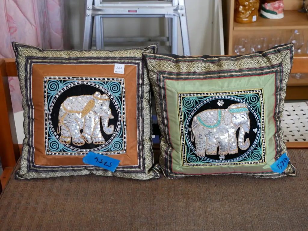 2 Indian elephant themed cushions Image 1++