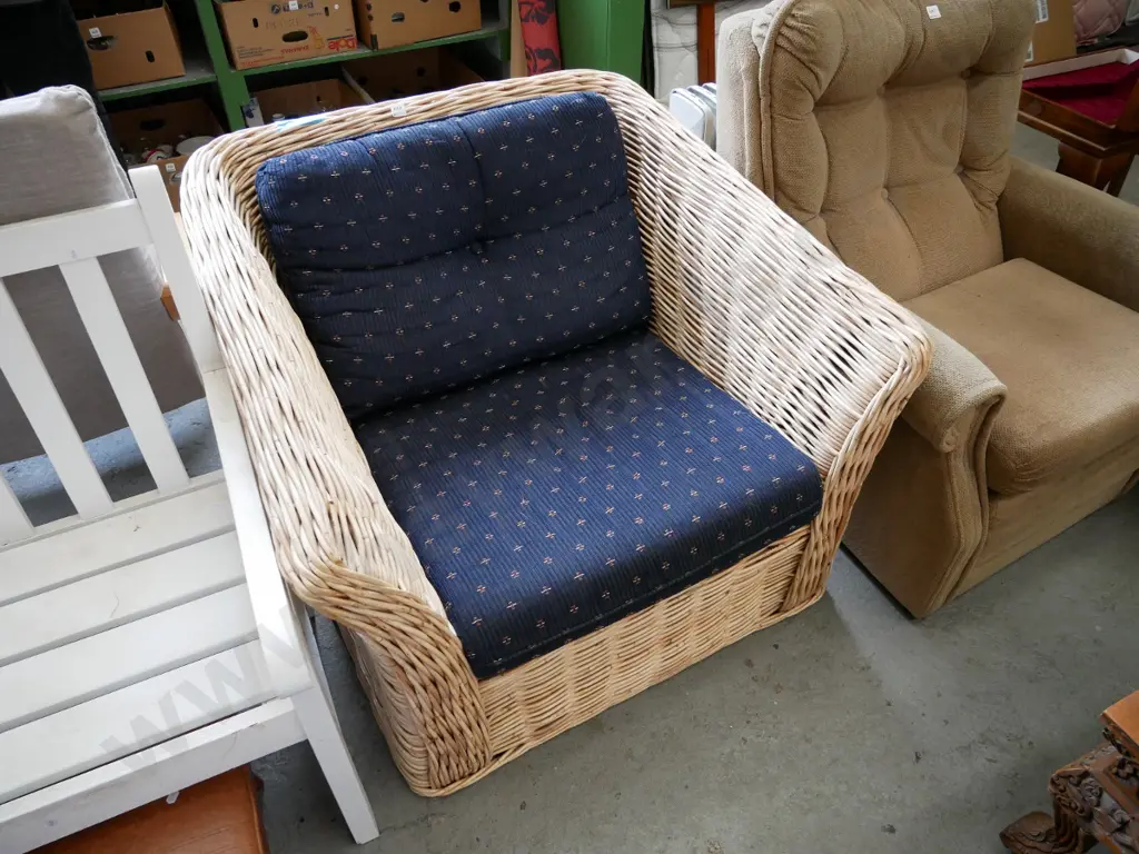 cane armchair with 2 cushions Image 1++