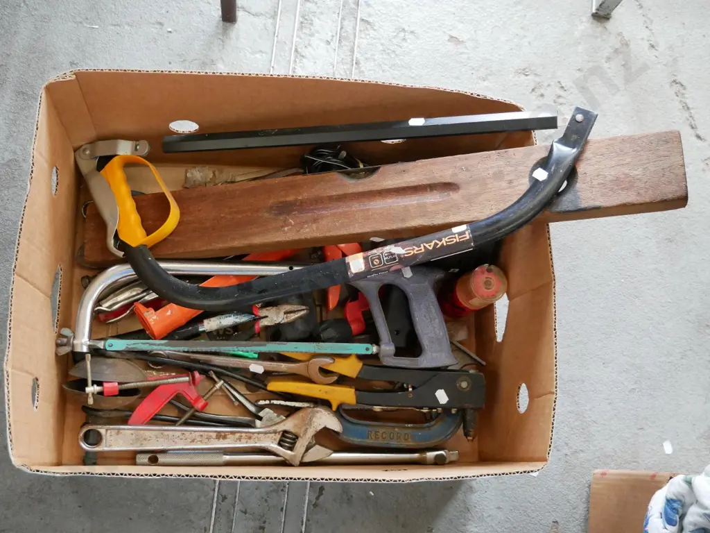 box of various tools, hacksaws, crescents, clamps etc Image 1++