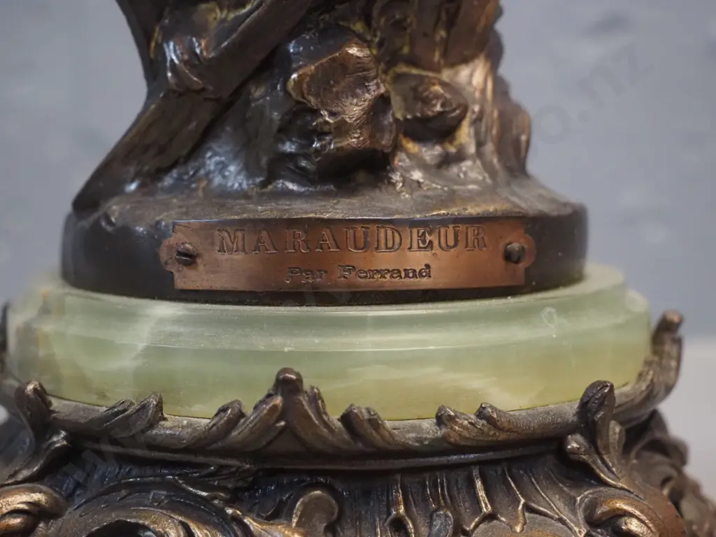 cast metal classical style figure on marble and cast metal base, plaque with "Maraudeur Par Ferrand" H-420 Image 1++