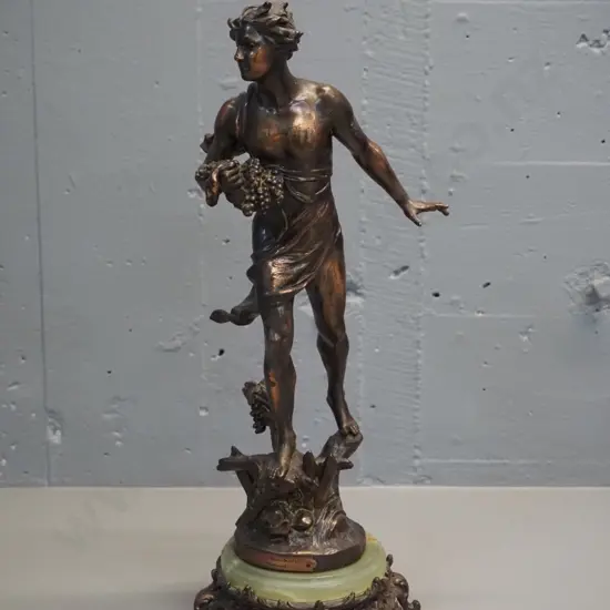 cast metal classical style figure on marble and cast metal base, plaque with "Maraudeur Par Ferrand" H-420