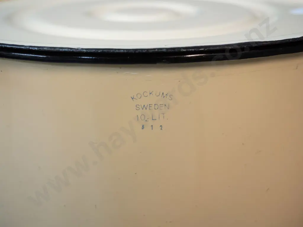 vintage large Kockums Sweden 10 litre enamel lidded stock pot  with iron base - some chips to enamel H230 W-320 Image 1++